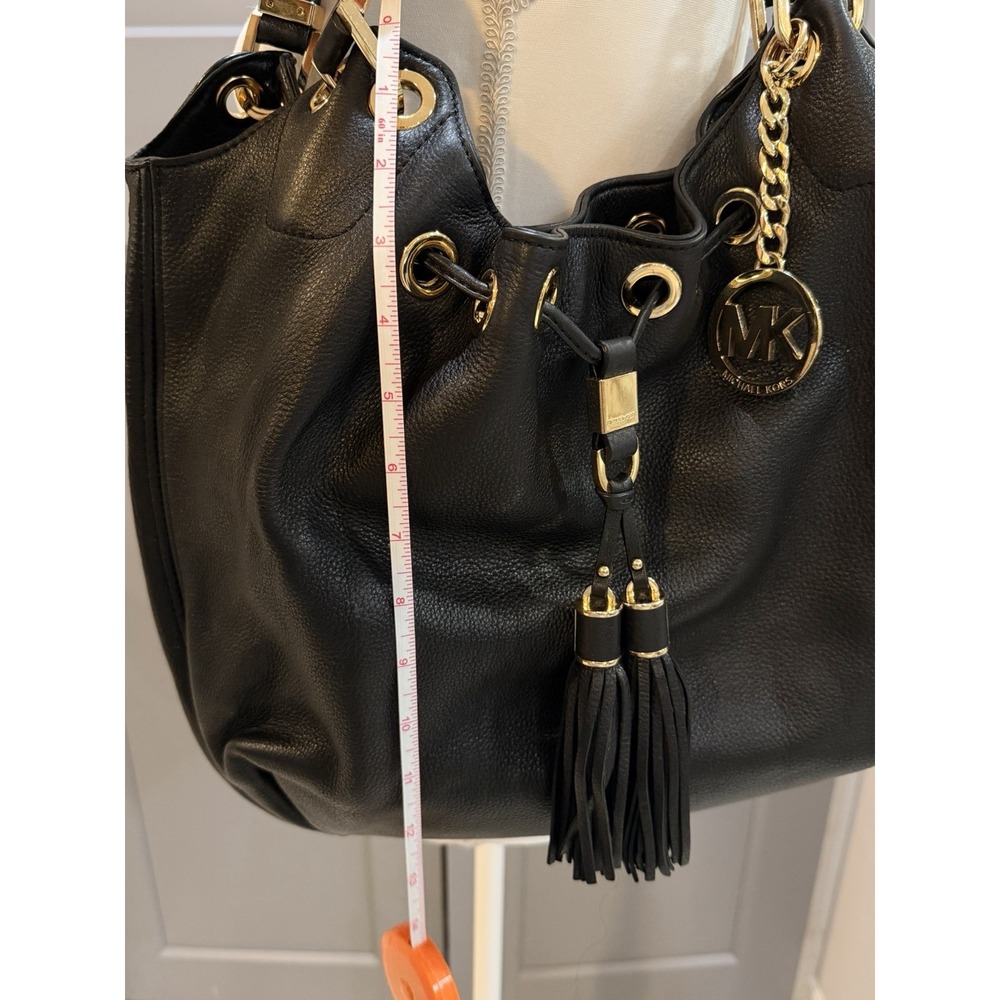 Michael Kors Camden Shoulder Bag Tote Tassel Grommet Black Leather Hobo - Picture 4 of 11